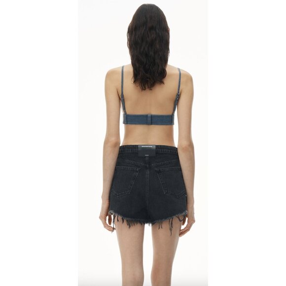 ALEXANDER WANG Bite High Rise Shorts in Gray Aged Denim Distressed - Size 27 - Picture 3 of 16